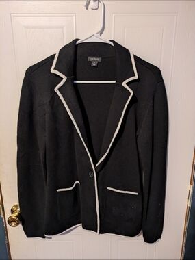 Ann Taylor Factory Black Blazer with White Piping